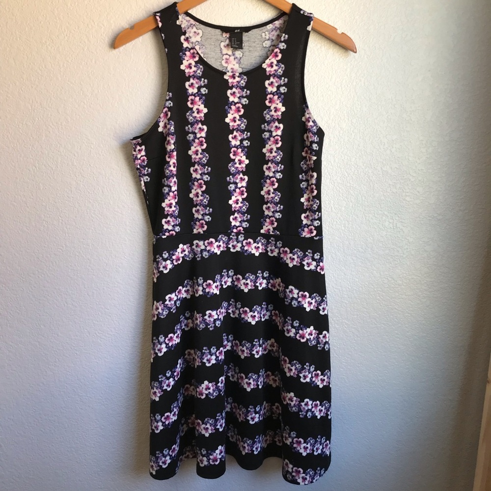 H&M black with purple floral design dress